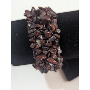Mahogany Obsidian Chip Stone Stretch Bracelet Brown Earthy Boho Multi Strand